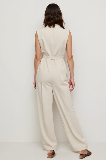 V-Neck Ivory Long Sheath Work Jumpsuits